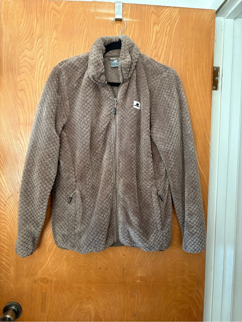 New Balance Taupe Quilted teddy bear Fleece Zip Jacket L